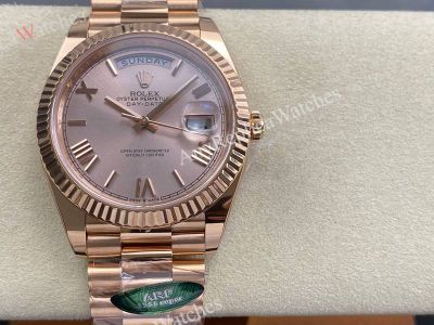 AR Factory Rolex Daydate 40*12.2mm 3255 Movement Pink Face Romans Markers Watch
